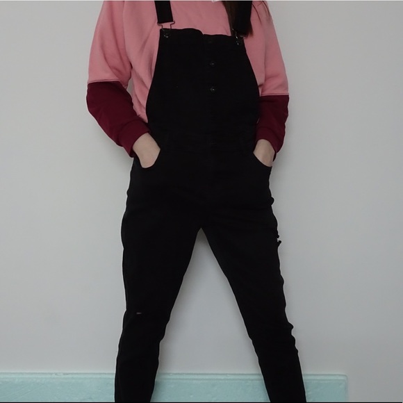 DISTRESSED DARK WASHED BLACK OVERALLS - Picture 3 of 7